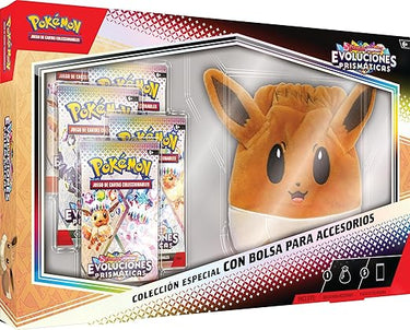 Pokémon: Colección Especial con Bolsa para Accesorios de Escarlata y Púrpura-Evoluciones Prismáticas de JCC Pokémon (5 Paquetes de Mejora y una Bolsa para Accesorios)